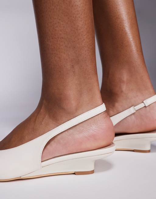 Public Desire Paphos sling back low wedge kitten heels in cream, 4 of 4