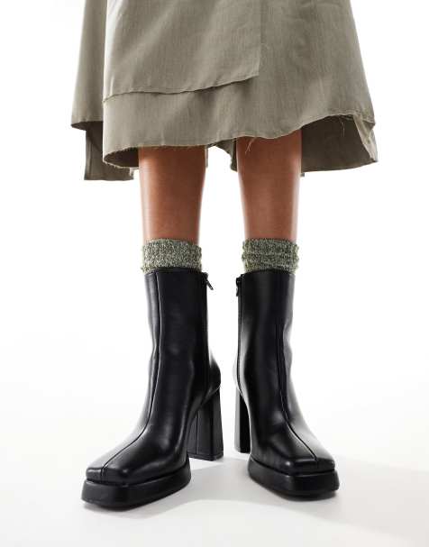 Public Desire Patty2 square toe platform heeled ankle boots in black - view 1