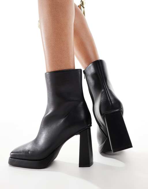 Public Desire Patty2 Wide Fit square toe platform heeled ankle boots in  black | ASOS