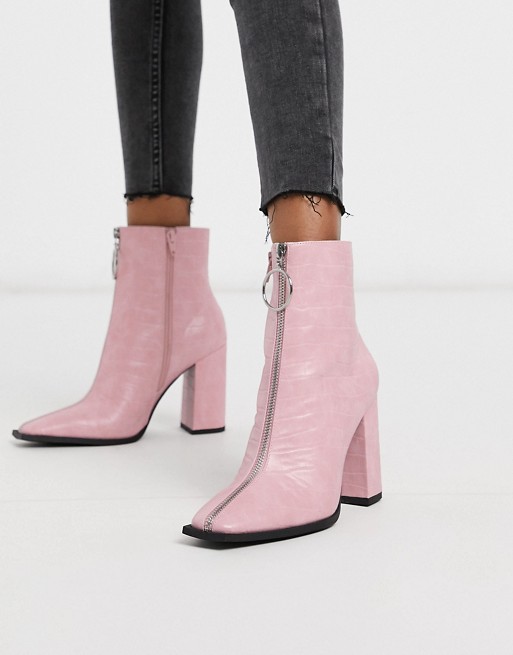 Public Desire Payback ankle boot with zip detail in pink