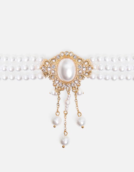 Public Desire Pearl choker with diamante detail in pearl, 2 of 3