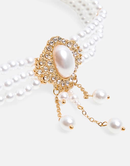 Public Desire Pearl choker with diamante detail in pearl, 3 of 3