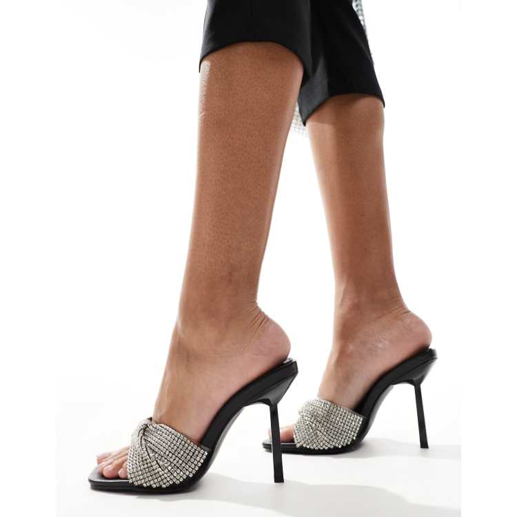 Public Desire Pegasis twist front rhinestone embellished heeled mules in black ASOS