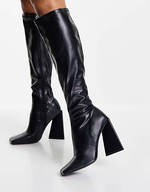  Boots/Public Desire Peggy flare heel knee boots in black 