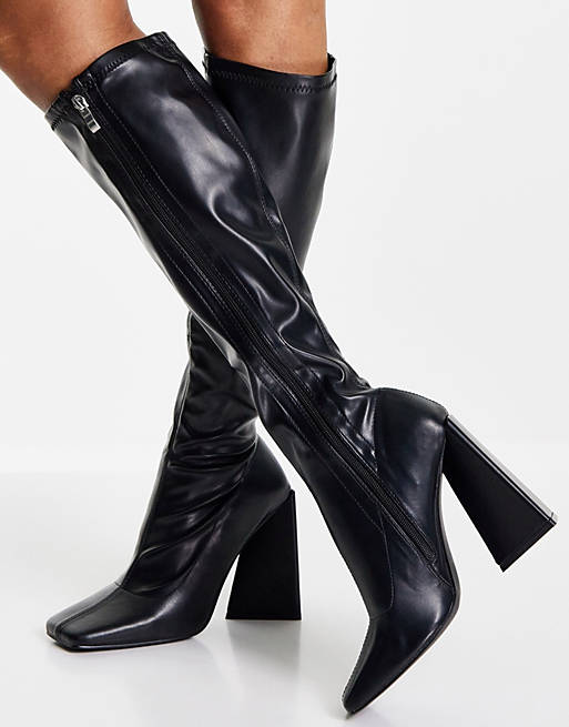  Boots/Public Desire Peggy flare heel knee boots in black 