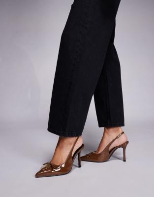 Public Desire Penelope Sling Back Heels With Laces In Brown