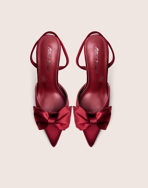 Public Desire Pepper bow detail slingback high heels in burgundy - view 1