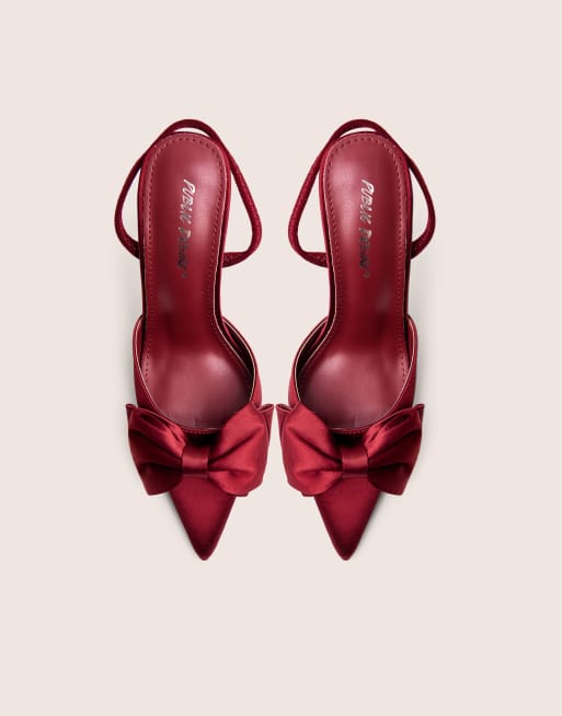 Public Desire Pepper bow detail slingback high heels in burgundy, 2 of 4