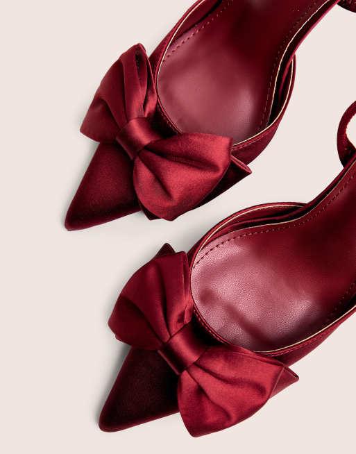 Public Desire Pepper bow detail slingback high heels in burgundy, 3 of 4