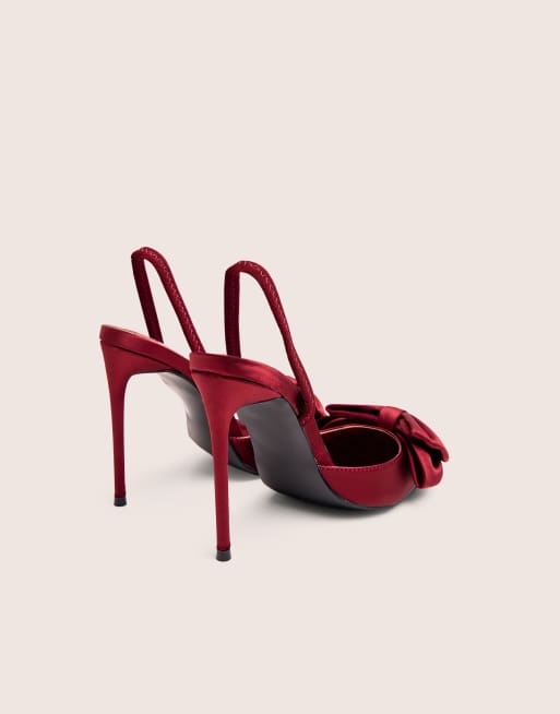 Public Desire Pepper bow detail slingback high heels in burgundy, 4 of 4