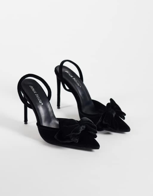 Public Desire Pepper scarpe slingback con tacco e fiocco in velluto nero, 2 di 4
