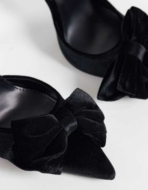 Public Desire Pepper scarpe slingback con tacco e fiocco in velluto nero, 3 di 4
