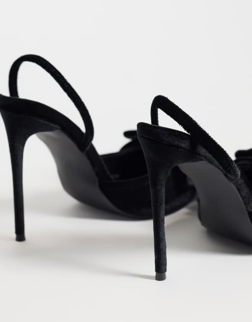 Public Desire Pepper slingback a pianta larga con fiocco in velluto nero, 5 di 5