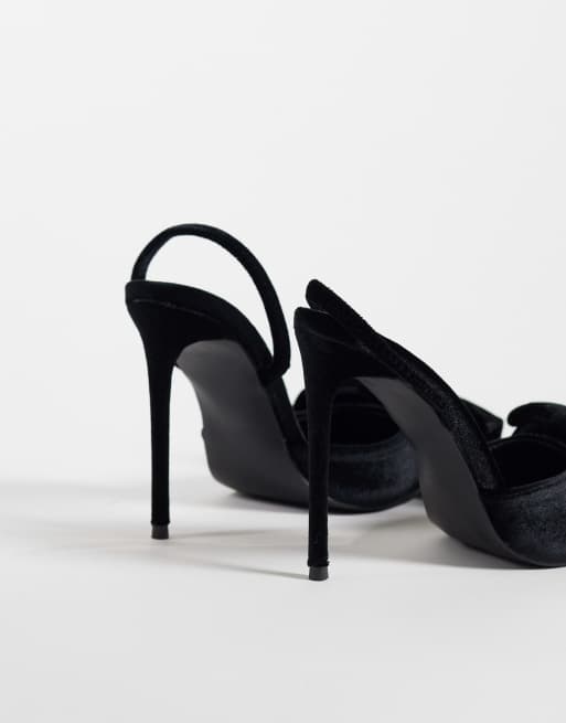 Public Desire Pepper slingbackskor med klack och rosett i svart sammet, 4 av 4