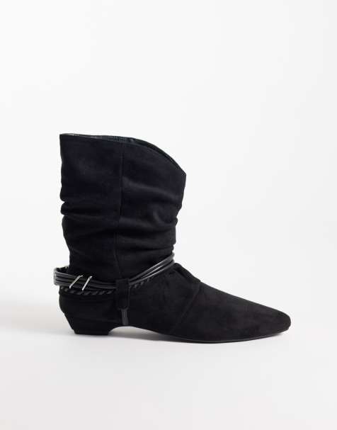 Public Desire Peta ruched low ankle boots in black faux suede - view 1