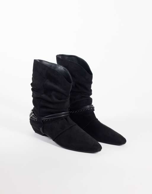 Public Desire Peta ruched low ankle boots in black faux suede, 2 of 4