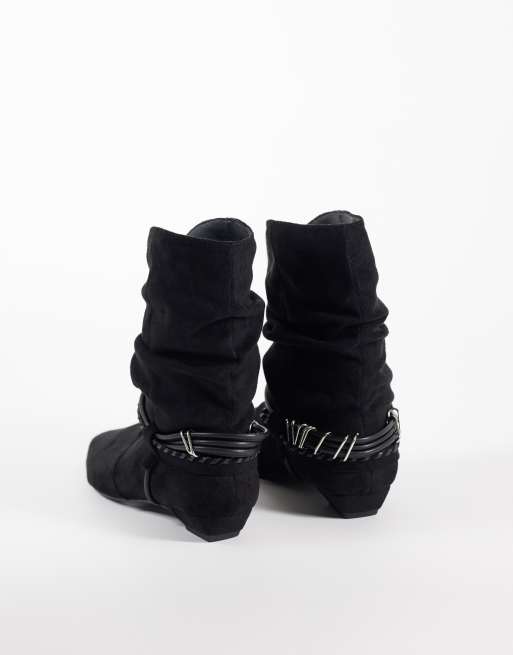 Public Desire Peta ruched low ankle boots in black faux suede, 4 of 4