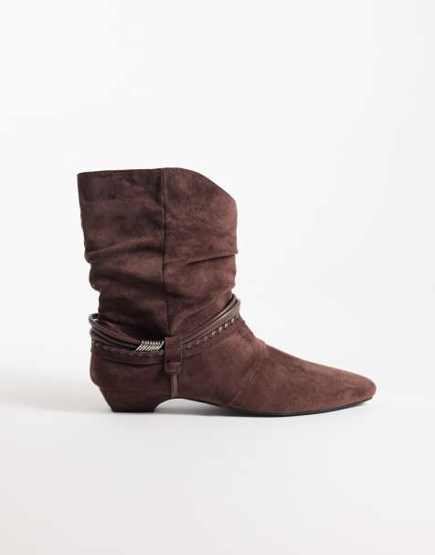 Public Desire Peta ruched low ankle boots in brown faux suede - view 1