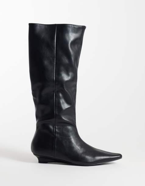 Public Desire Pia bottes montantes jusqu’au genou à petit talon compensé noires - view 1