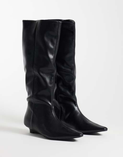 Public Desire Pia low wedge knee boots in black, 2 of 4
