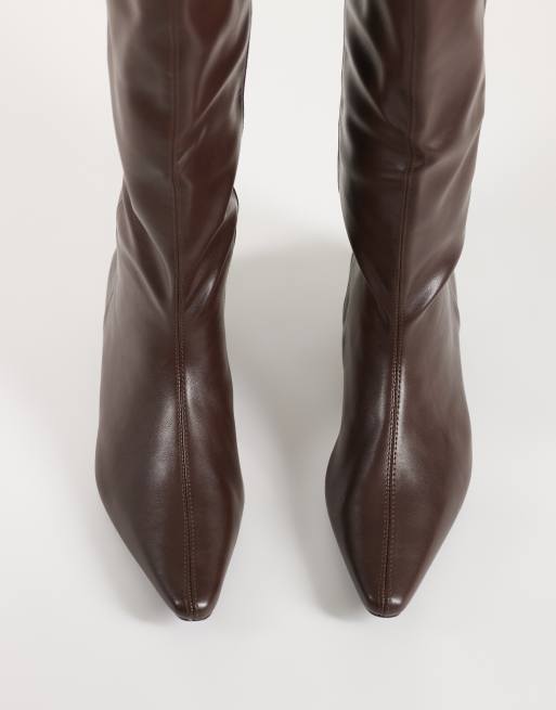 Public Desire Pia low wedge knee boots in brown, 2 of 5