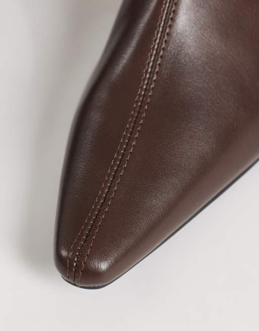 Public Desire Pia low wedge knee boots in brown, 4 of 5
