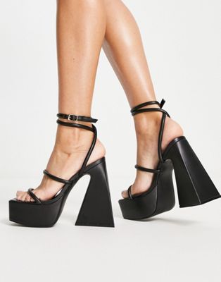 Public Desire Pierce platform strappy sandals with flare heel in black