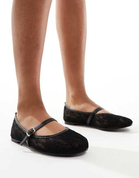 Public Desire Pirouette lace mary jane ballet flats in black - view 1