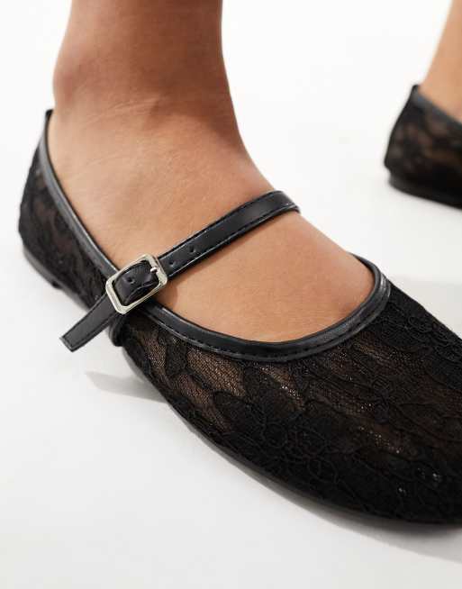 Public Desire Pirouette lace mary jane ballet flats in black, 2 of 4