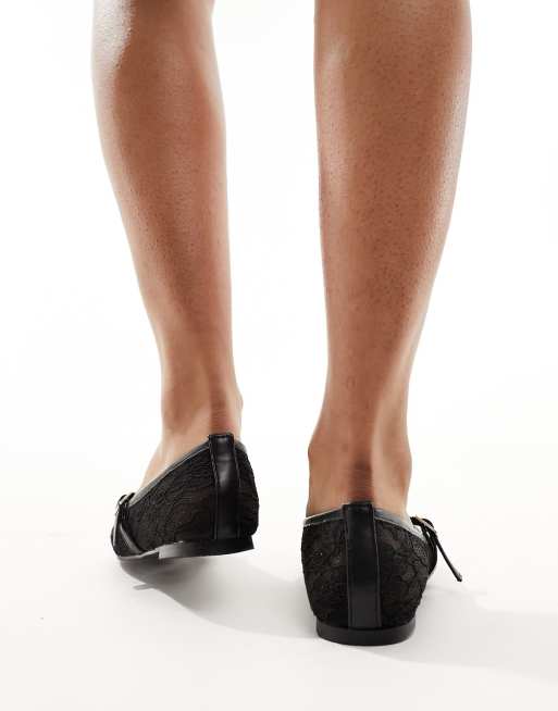 Public Desire Pirouette lace mary jane ballet flats in black, 3 of 4