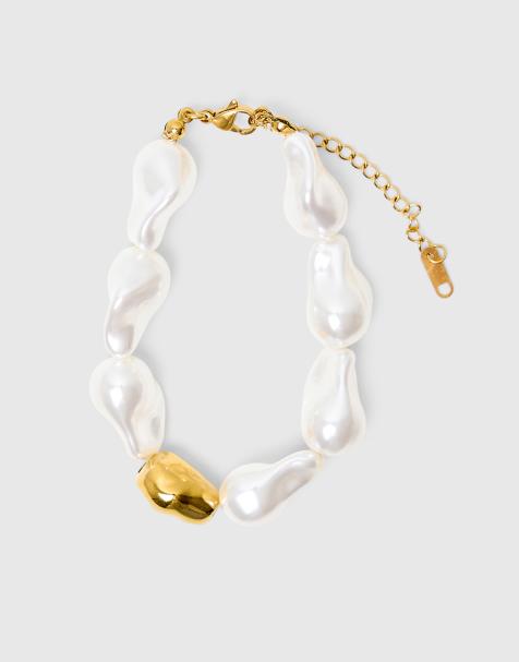Public Desire Plated adjustable pearl bracelet in pearl - view 1