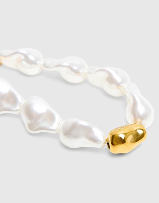 Public Desire Plated adjustable pearl bracelet in pearl, 3 of 3