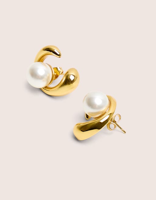 Public Desire Plated pearl abstract shape earrings in gold, 2 of 3
