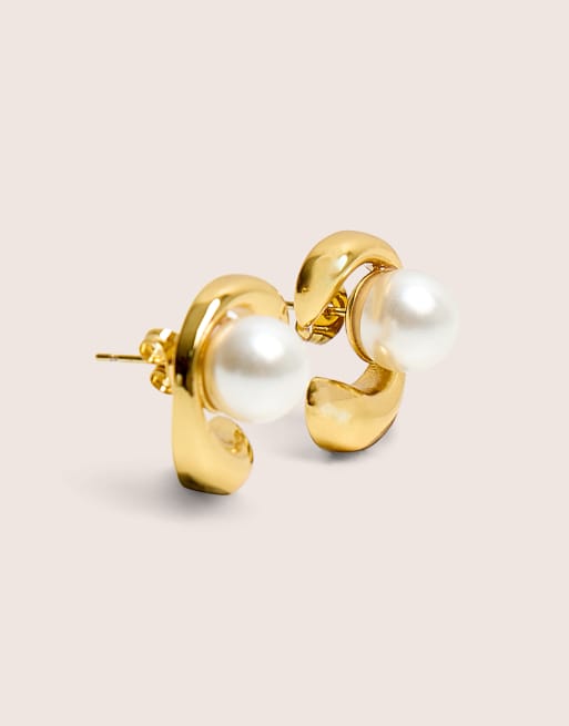 Public Desire Plated pearl abstract shape earrings in gold, 3 of 3
