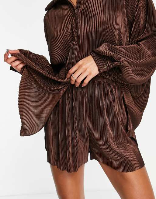 Public Desire plisse beach short in shiny coffee - part of a set
