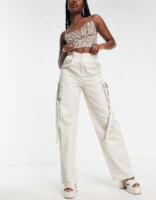 Public Desire plisse tassel cargo pants in cream-White