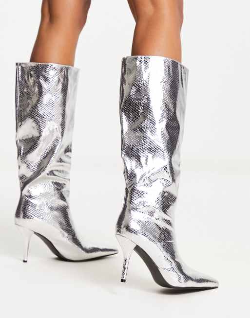 Silver shop pointed boots