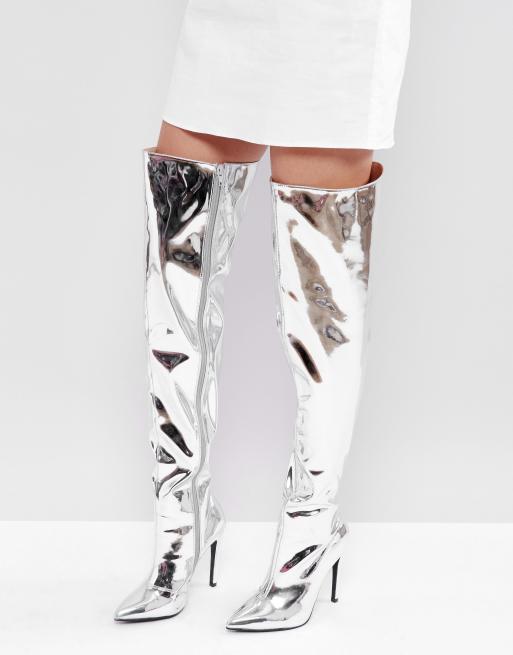 Silver thigh clearance boots