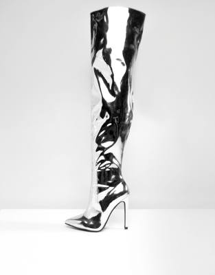 silver thigh boots