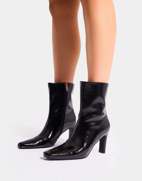 Public Desire Polaris patent snipped toe ankle boots in black - view 1