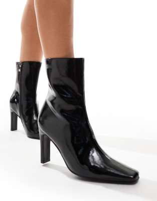 Public Desire Polaris sqaure toe heeled ankle boots in black