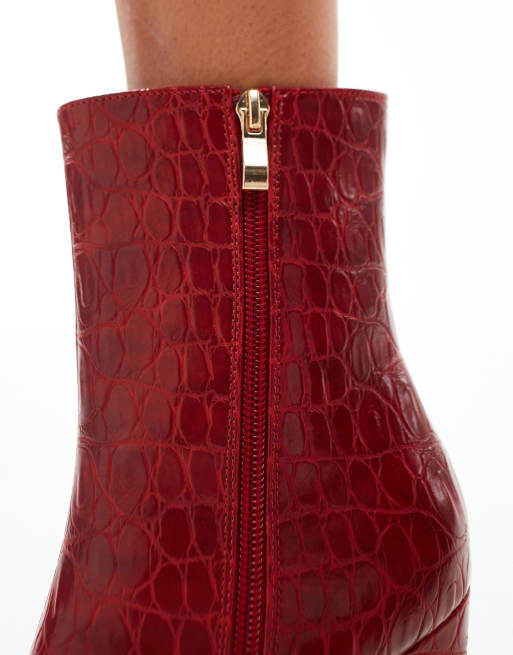 Public Desire Polaris Wide Fit sqaure toe heeled ankle boots in red, 4 of 4