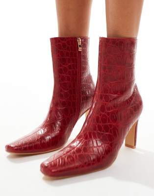 Public Desire Wide Fit Public Desire Polaris Wide Fit Square Toe Heeled Ankle Boots In Red