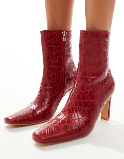 Public Desire Polaris Wide Fit square toe heeled ankle boots in red