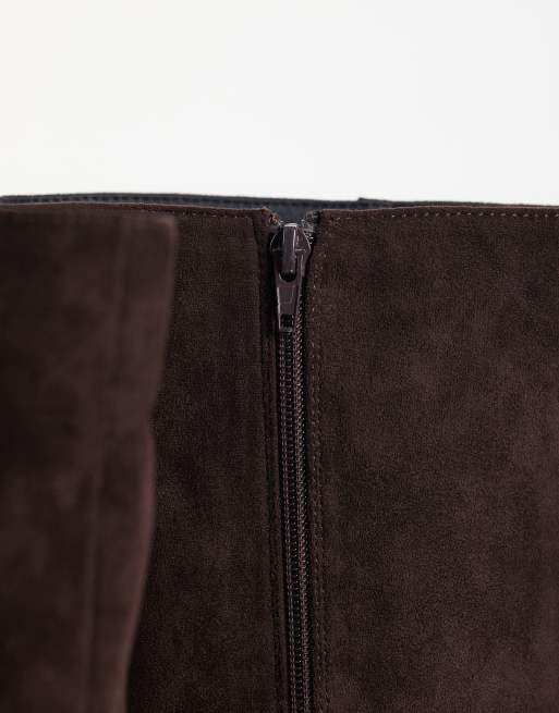 Public Desire Pose heeled knee boots in chocolate suedette, 3 of 4