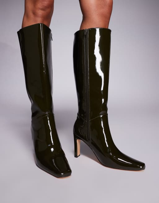 Public Desire Pose heeled knee boots in dark green