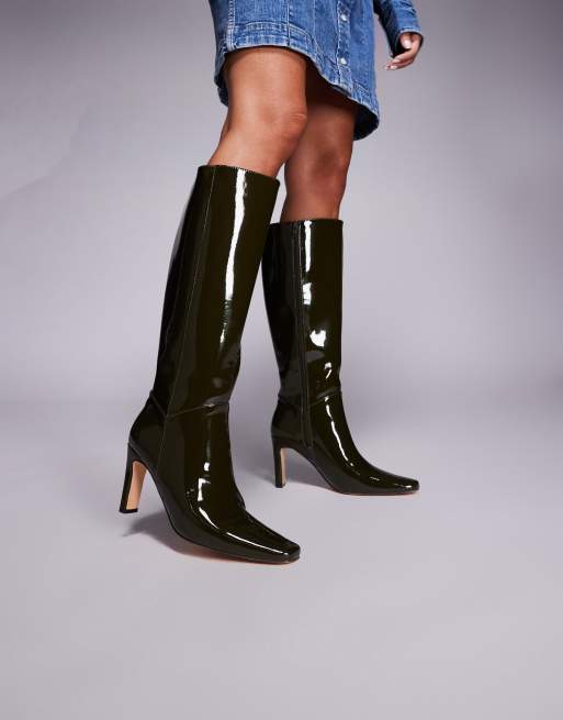 Public Desire Pose heeled knee boots in dark green