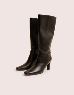  Pose pu zip up knee high slim block heeled boots 