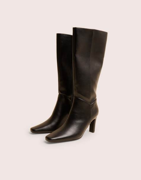 Public Desire Pose pu zip up knee high slim block heeled boots in black - view 1