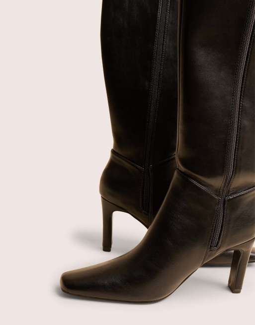 Public Desire Pose pu zip up knee high slim block heeled boots in black, 4 of 4